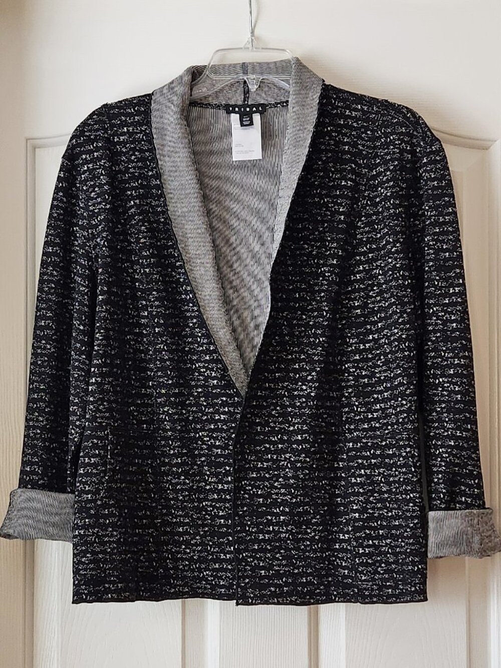 Tribal Black White Patterned Cotton Jacket, Revesible, Overlock Stitching